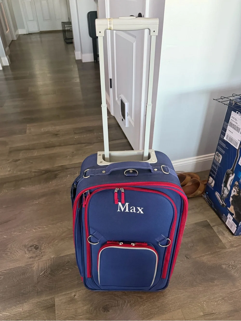 Pottery Barn Navy and Red Rolling Carry-On with Monogram